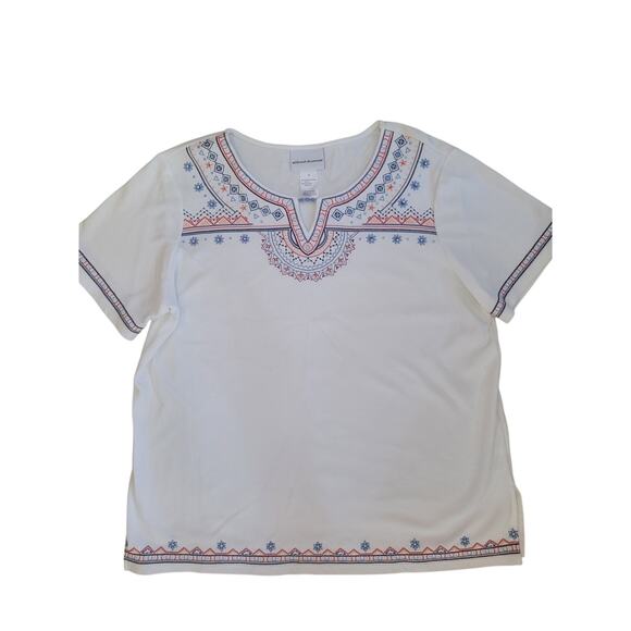 Alfred Dunner Embroidered Shirt White/Blue/Red Beaded Sz M - Picture 2 of 7